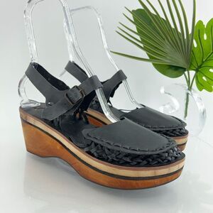 Free People Magnolia Slope Wooden Clog Size 41 10  Black Leather Boho Chunky Y2K